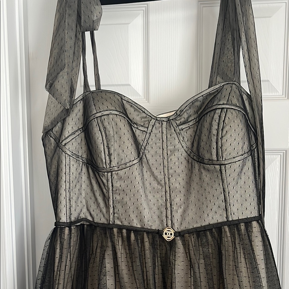 Tulle Corset Black Midi Dress - Picture 2 of 4